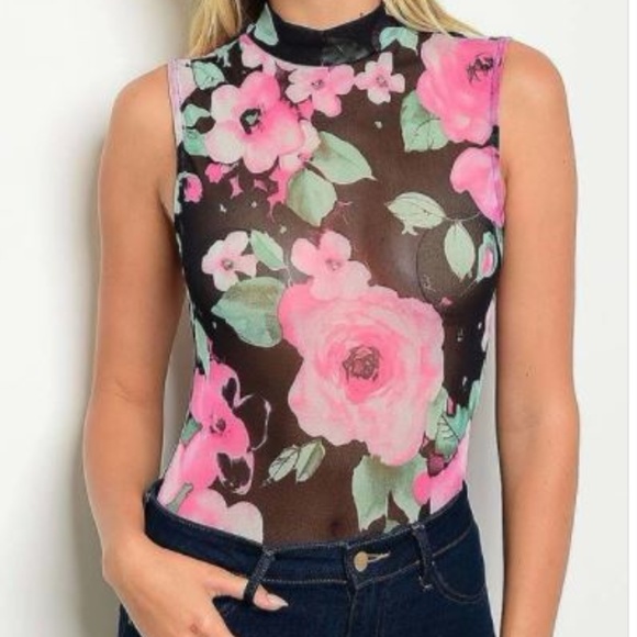 Tops - SLEEVELESS FLORAL PRINT BODYSUIT